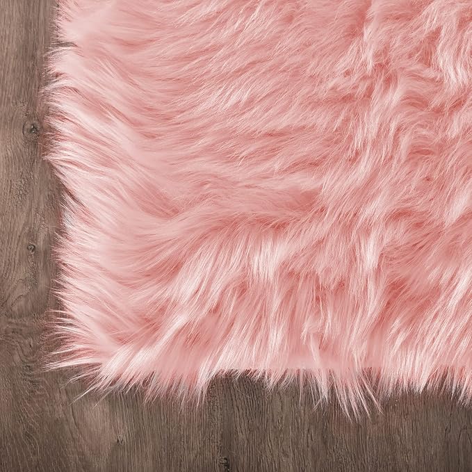 Latepis Pink Rugs for Bedroom Girls Washable Runner 2x6 Faux Fur Rug Soft Furry Rugs Fluffy Throw Sheepskin Rug Cute Room Décor Cushion, Runner