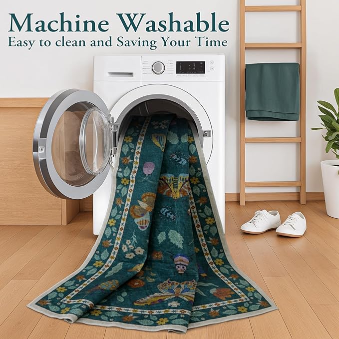 Lahome Insect Hallway Runner Rug, 2'5''x8' Ultra-Thin Washable Runners for Hallways Kitchen, Soft Laundry Room Rug Non-Slip Long Carpet for Entryway Bedroom Bathroom, Dark Green