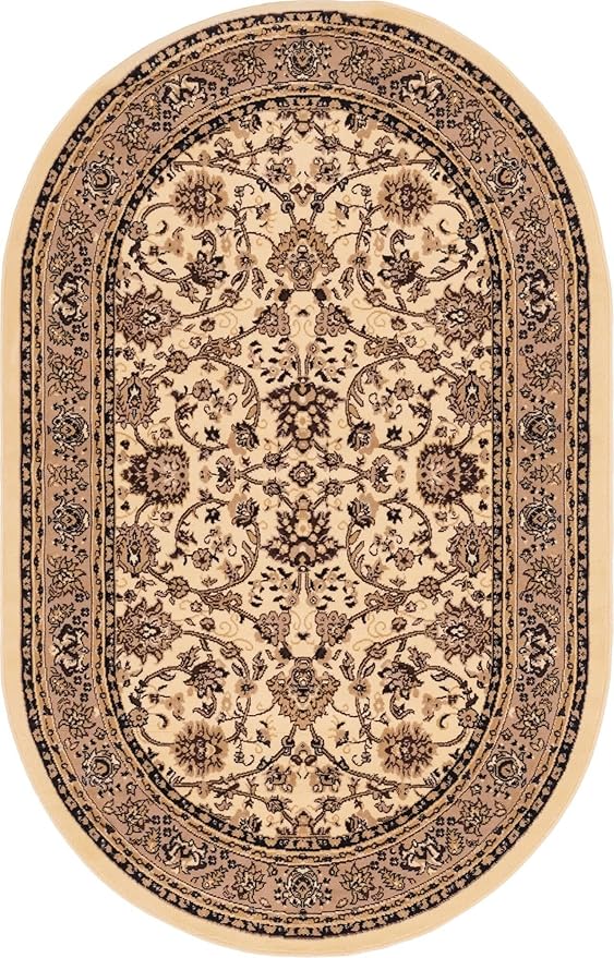 Unique Loom Sialk Hill Collection Area Rug - Washington (5' 3" x 8' Oval Ivory/Black)
