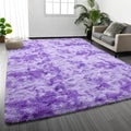 Soft Modern Shaggy Fluffy Carpets for Living Room Bedroom Girls Room Nursery Home Decor, 4 X 6 Tie-Dyed Plush Fuzzy Rugs, Indoor Carpet Shag Area Rug for Kids Room, Purple