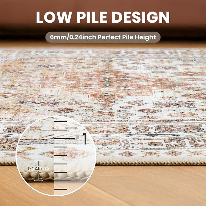zesthome Washable Runner Rug 2.5x8 - Stain Resistant Entryway Rugs, Ultra-Thin Kitchen Rug, Anti Slip Backing Runner Rugs for Entrance Laundry Room Indoor Hallway (Orange,2.5'x8')