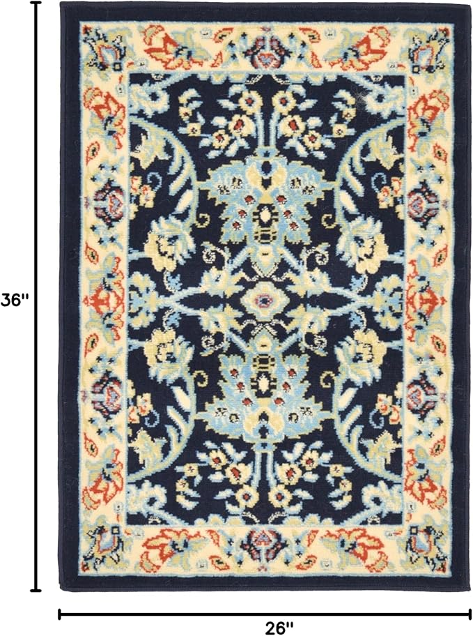 Rugs.com Yasmin Collection Rug – 2' x 3' Navy Blue Medium Rug Perfect for Entryways, Kitchens, Breakfast Nooks, Accent Pieces