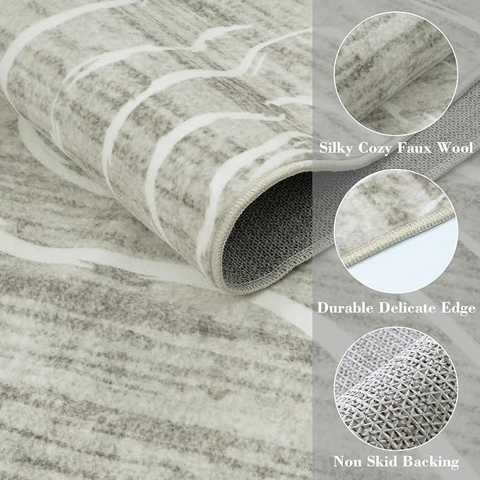 LIVEBOX Machine Washable Modern Abstract 6x9 Area Rug Clearance, Non Slip Large Bedroom Living Room Nursery Girl Rug Minimalist Wave Striped Neutral Boys Rug, Carpet for Playroom(Beige,6'x9')