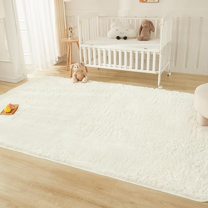 Andency 8x10 Area Rugs for Living Room, Cream Non-Slip Fluffy Soft Large Shag Bedroom Carpet, Big Indoor Thick Nursery Rug for Kids Dorm Home Decor Aesthetic