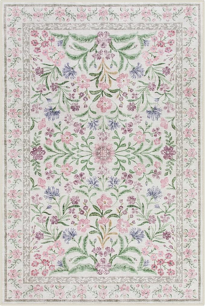 Lahome 6x9 Purple Rugs for Bedroom, Boho Chic Machine Washable Nursery Rug, Large Non-Slip Carpet for Master Bedroom Under King Size Bed, Lounge, Dorm, Living Room Decor