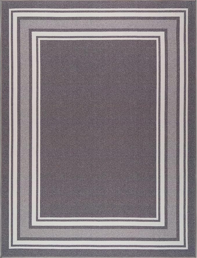 Beverly Rug Non Slip Area Rugs 3x5 Modern Bordered Non Skid Rubber Backing Soft Area Rug for Living Dining Room Easy to Clean Non Shedding Kitchen Bedroom Indoor Carpet 3 x 5 Gray