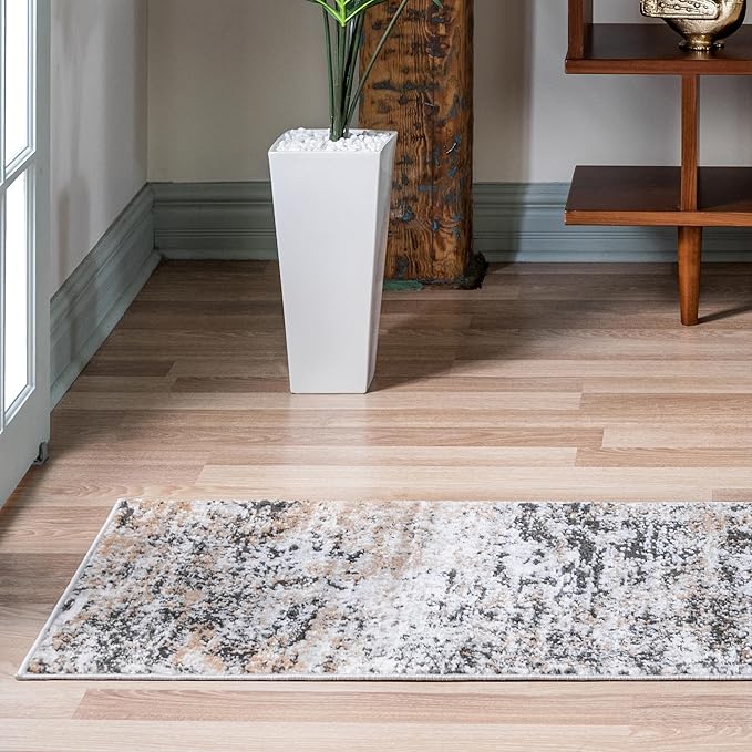 Rugs.com Leipzig Collection Rug – 8 Ft Runner Beige Low-Pile Rug Perfect for Hallways, Entryways