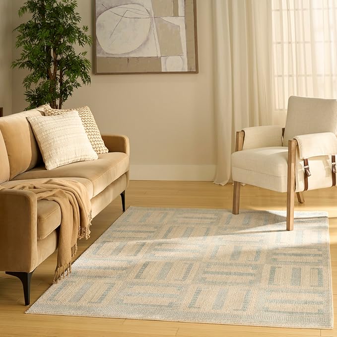 Nourison Home Nordic Ivory Blue 5' x 7' Area Rug - Easy Clean, Non Shedding, Bed Room, Living Room, Dining Room, Kitchen (5' x 7')