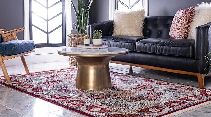 Unique Loom Narenj Collection Classic Traditional Medallion Textured Design Area Rug, 3 x 5 ft, Burgundy/Tan