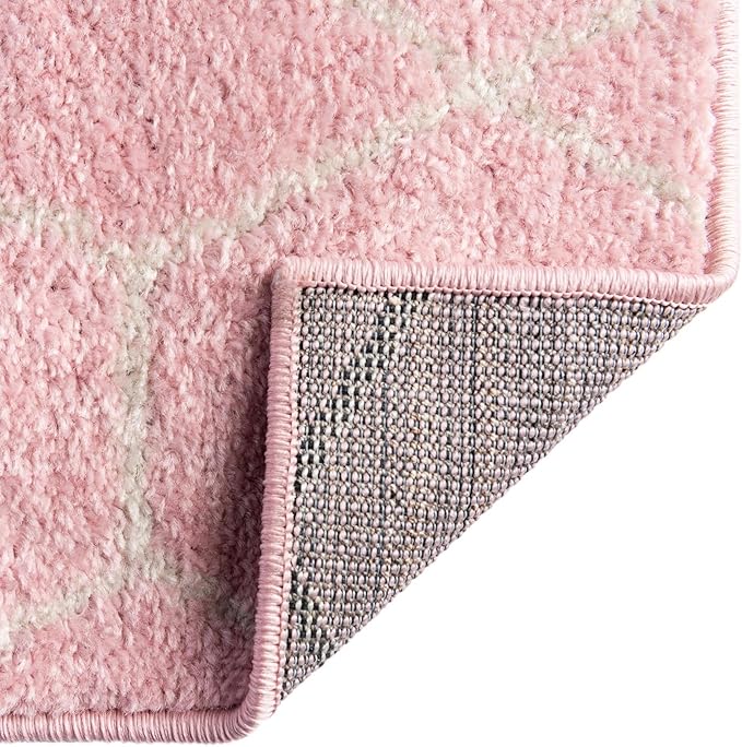 Unique Loom Trellis Frieze Collection Area Rug - Geometric (2' x 10' Runner, Light Pink/ Ivory)