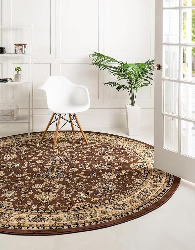 Unique Loom Sialk Hill Collection Area Rug - Washington (4' 1" Round Brown/Black)