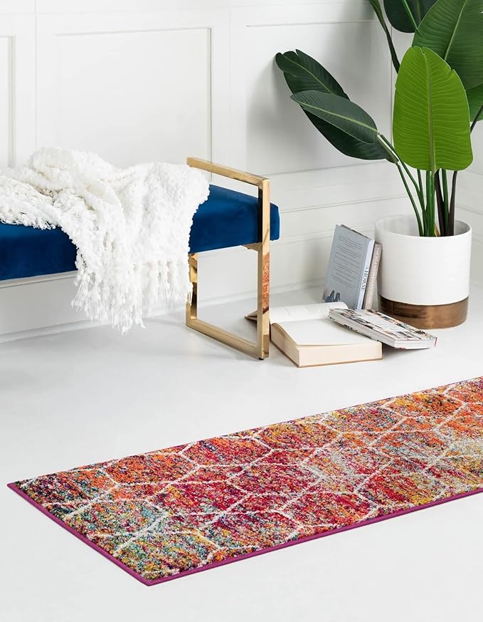 Unique Loom Trellis Frieze Collection Area Rug - Geometric (2' x 10' Runner, Multi/ Ivory)