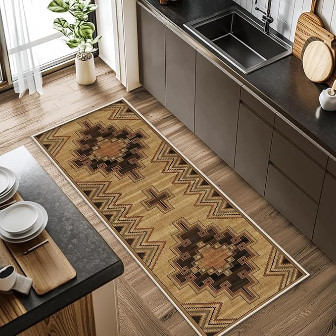 Vintage Geometric Cross Hallway Runner Rug, 2x10ft Entrance Washable Rug, Corridor & Foyer High-Traffic Area Rugs, Durable Non-Slip Mat, Soft Bedroom Rugs, Southwestern Home Decor Carpet