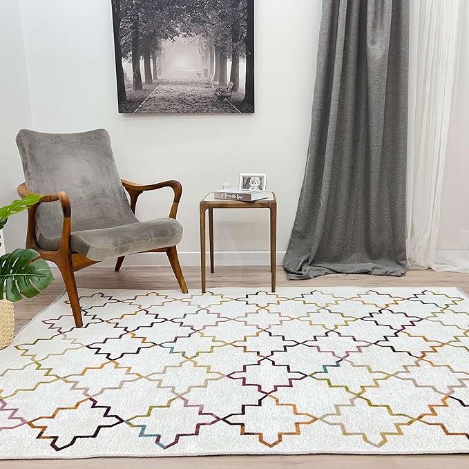 Alfa Rich 3x10 Moroccan White Washable Area Rugs for Living Room Hallway Kitchen Decor Cotton Runner