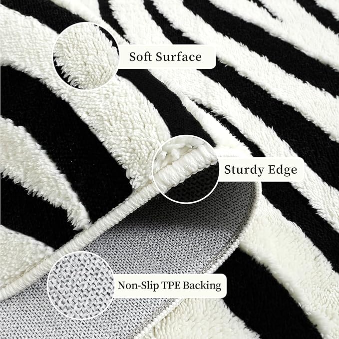 YIHOUSE 8×10 Ft Area Rugs for Living Room: Modern Washable Rug - Abstract Black and Cream White Rug for Bedroom Dining Room Office Playroom Nursery Home Decor - Nonslip Non-Shedding Striped Rugs