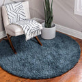 Unique Loom Davos Shag Collection Area Rug - Solid (3' 3" Round, Marine Blue)