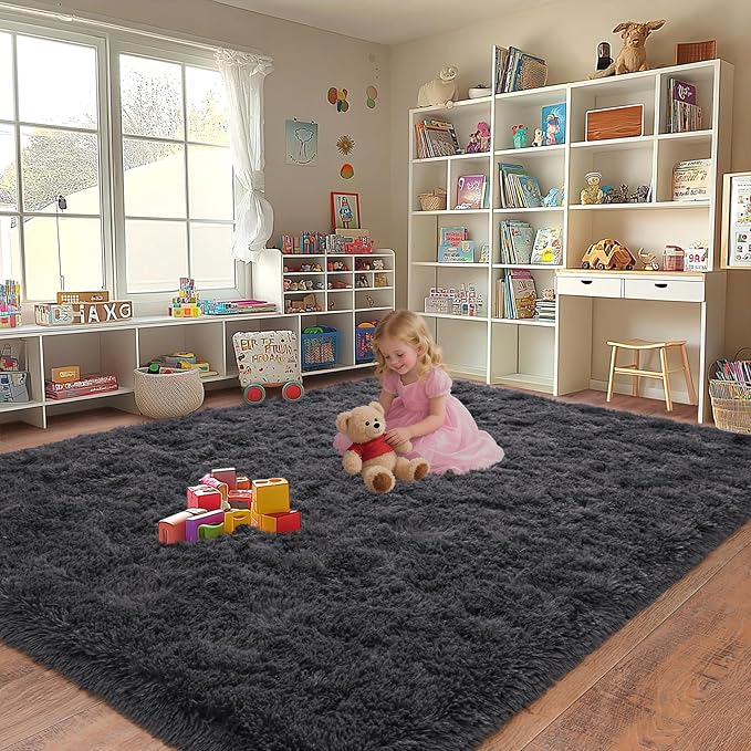 Upgrade Non-Slip Plush Rugs for Living Room, Soft Shaggy Carpets for Living Room, Fuzzy Rugs for Kids' Room, Perfect Decor for Modern Home Charcoal 6x9 Feet