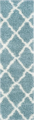 SAFAVIEH Dallas Shag Collection Runner Rug - 2'3" x 22', Seafoam & Ivory, Trellis Design, Non-Shedding & Easy Care, 1.5-inch Thick Ideal for High Traffic Areas in Living Room, Bedroom (SGD257C)