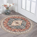 KOZYFLY Boho Round Rug 3 Ft Rugs for Entryway Washable Circle Rug Non Slip Doormat Rust/Orange/Blue Printed Faux Wool Vintage Round Entryway Rug Floor Carpet Round for Entrance, Bedroom