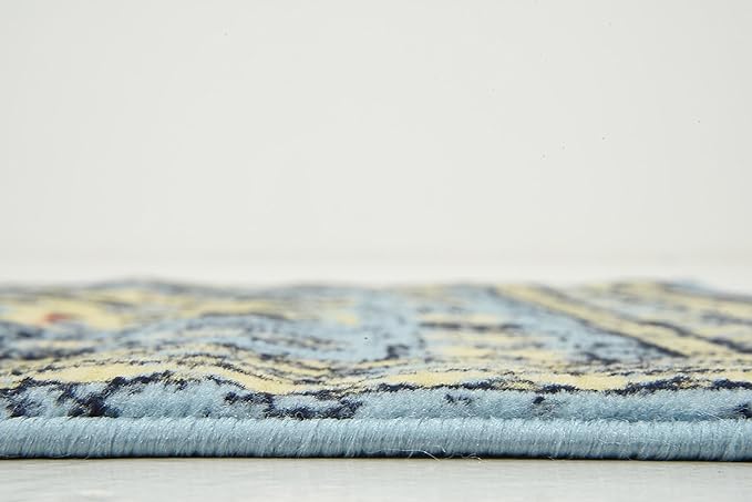 Unique Loom Taftan Collection Border Geometric Tribal Inspired Design Area Rug (3' 0 x 16' 5 Runner, Light Blue/ Gold)