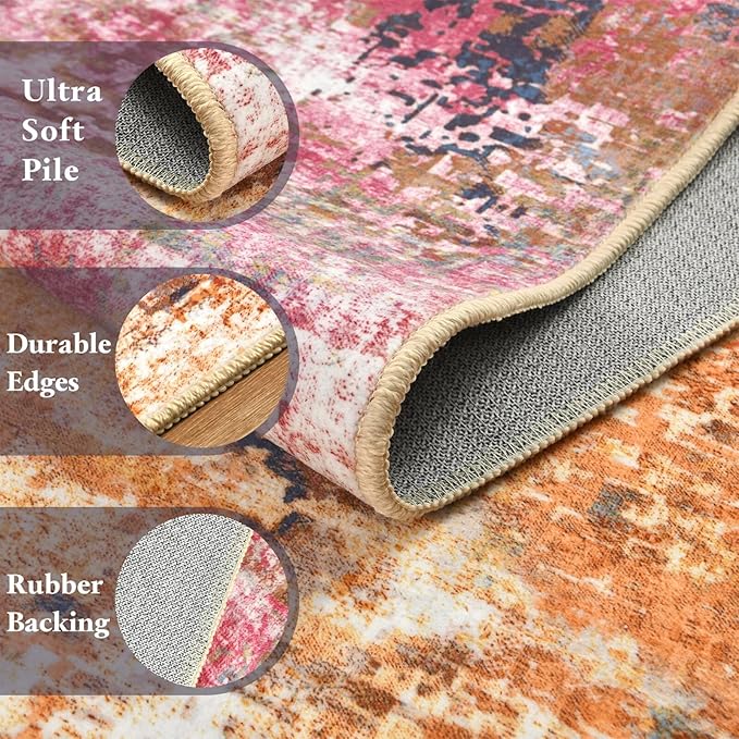 Washable Abstract Rug, 3x5 Modern Area Rugs with Non-Slip Rubber Backed for Bedroom, Thin but Soft Contemporary Carpet Kitchen Living Room Decor, Galaxy