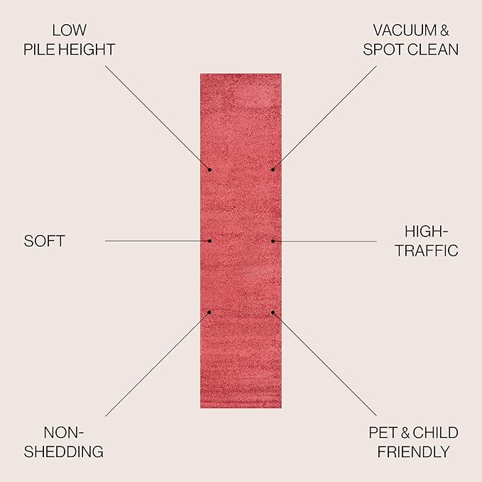 JONATHAN Y Haze Solid Low-Pile Red Runner Rug 2x16, Coastal,Bohemian,Minimalist,Classic, Easy-Cleaning for Living Room,Bedroom,Kitchen,Pet Friendly,Non-Shedding (SEU100E-216)