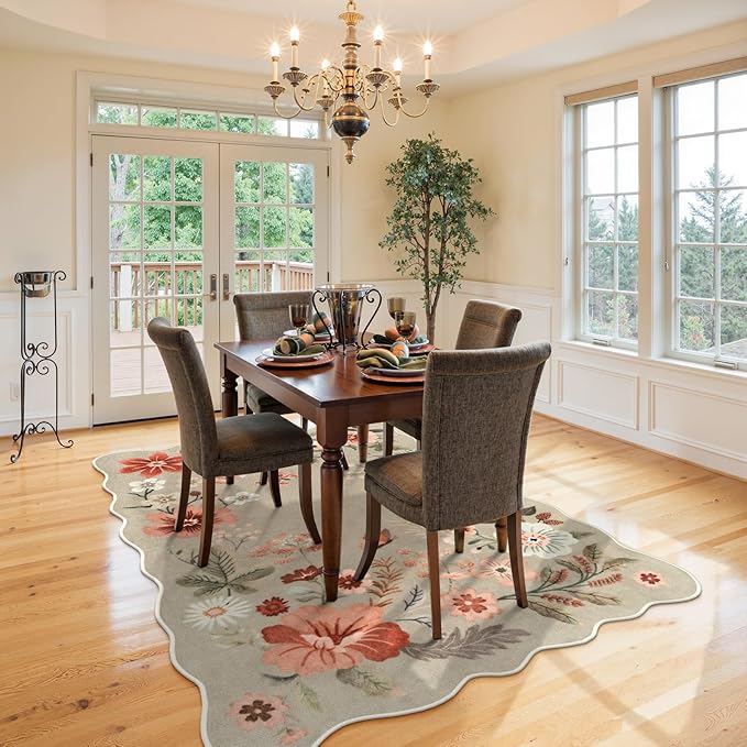 Lahome Floral Washable Rugs for Living Room, 5x7 Area Rugs Soft Non-Slip Stain Resistant Boho Low-Pile Throw Large Carpet for ‎Bedroom Dining Room Office, Brown