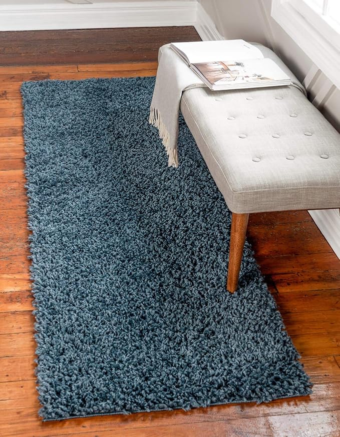 Unique Loom Davos Shag Collection Area Rug - Solid (2' 7" x 10' Runner, Marine Blue)