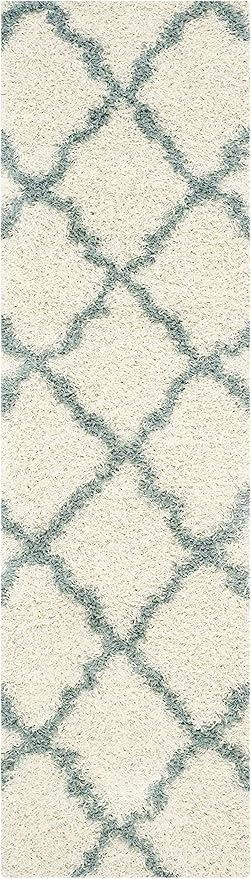 SAFAVIEH Dallas Shag Collection Runner Rug - 2'3" x 6', Ivory & Light Blue, Trellis Design, Non-Shedding & Easy Care, 1.5-inch Thick Ideal for High Traffic Areas in Living Room, Bedroom (SGD257J)