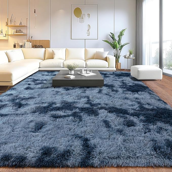 Upgrade Non-Slip Plush Rugs for Living Room, Soft Shaggy Carpets for Living Room, Fuzzy Rugs for Kids' Room, Perfect Decor for Modern Home New Blue Grey 5x7Feet