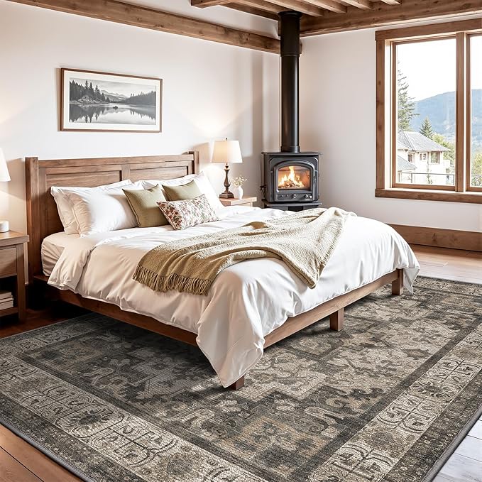LUMI Washable Area Rug 8x12 for Living Room, Ultra Soft Stain Resistant Carpet with Non Slip Rubber Backing, Non-Shedding Low Pile Rugs for Bedroom, Dining Room, Indoor, Office