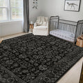 LIVEBOX Washable Area Rug 8x10 - Large Black Boho Living Room Rug Vintage Rugs for Bedroom, Non-Slip Retro Floral Carpet Print Distressed Accent Rugs for Dining Room Home Office