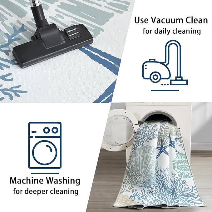 Tritard Coastal Area Rugs Nautical Beach Themed Non-Slip Machine Washable Rugs Modern Floor Carpet for Living Room Bedroom, 5x7, Blue