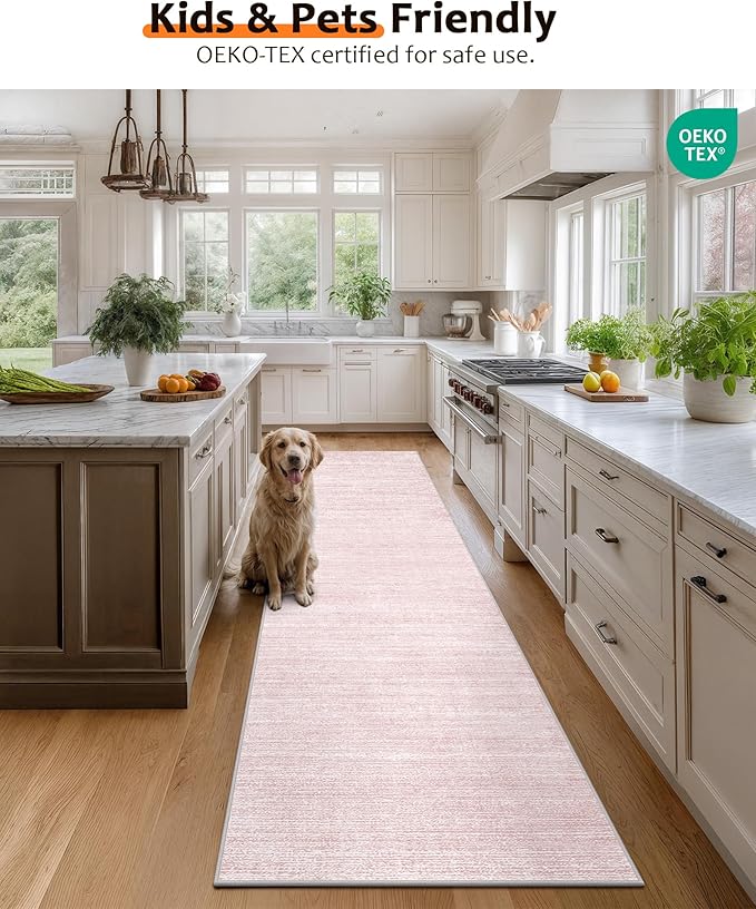 Art&Tuft Non-Slip Runner Rug - 2x5 Runner Rug Washable Low-Pile Rugs Runners, Soft Distressed Carpet Runner for Bedroom Bathroom Kitchen Laundry Living Room, Lightpink