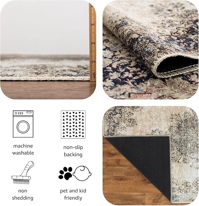 Keen Home Design 3x5 Rug - Machine Washable Entry Rug with Non-Slip Backing, Ideal for Enteryway, Kitchen, Bathroom, Laundry Room - Vintage, Easy Clean, Durable, Low Pile - (3' x 5')