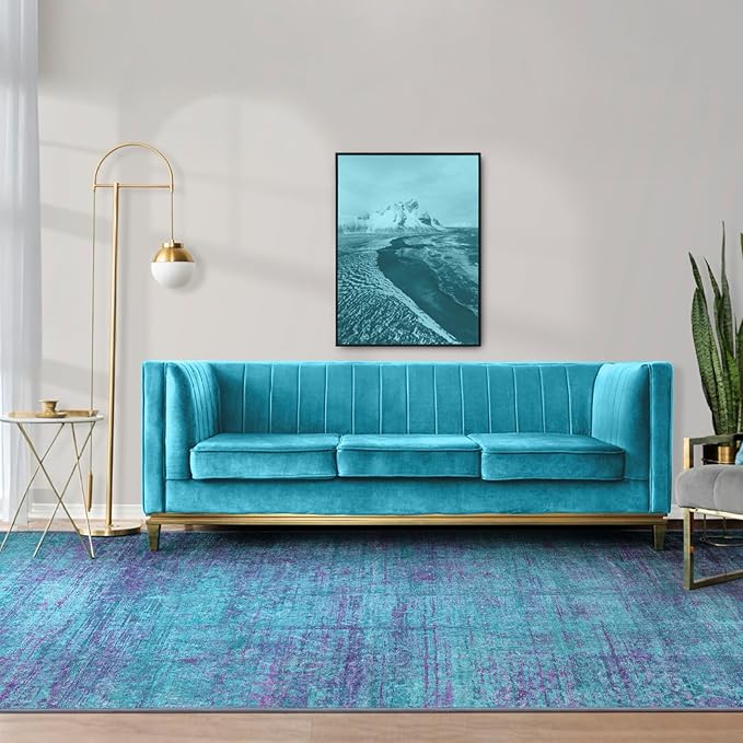 9x12 Abstract Area Rugs for Living Room, Modern Teal Purple Washable Indoor Rug for Bedroom, Soft Large Non-Slip Carpet for Dining Room Home Office Farmhouse Decor - Teal+Purple