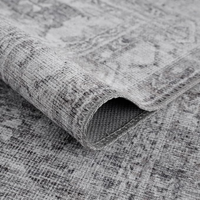 Bloom Rugs Washable 8' x 10' Rug - Ivory/Silver Gray Traditional Area Rug for Living Room, Bedroom, Dining Room, and Kitchen - Exact Size: 8' x 10'