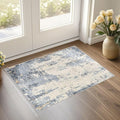 2x3 Entryway Area Rug: Washable Neutral Modern Abstract Small Rug - Non-Slip Low Pile Throw Indoor Carpet for Entrance Kitchen Front Door Mat Bathroom Entry Kids Room - Blue/Light Brown