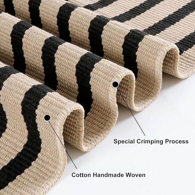 Black and Tan Outdoor Rug 24"x35", Washable Reversible Striped Front Door Mat,Cotton Hand-Woven Layered Door Mats Farmhouse Throw Rugs for Entryway Porch Decor Home Entrance