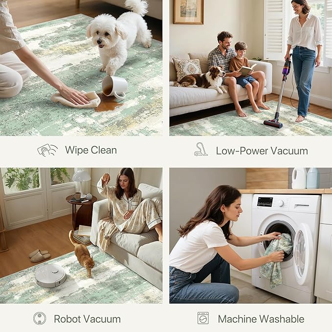 GENIMO Runner Rug Non Slip 2'6"x6', Washable Rug Runner for Hallways Kitchen, Abstract Modern Kitchen Rugs, Low Pile Lightweight Carpet Runners for Entryway, Bedroom, Laundry, Light Green