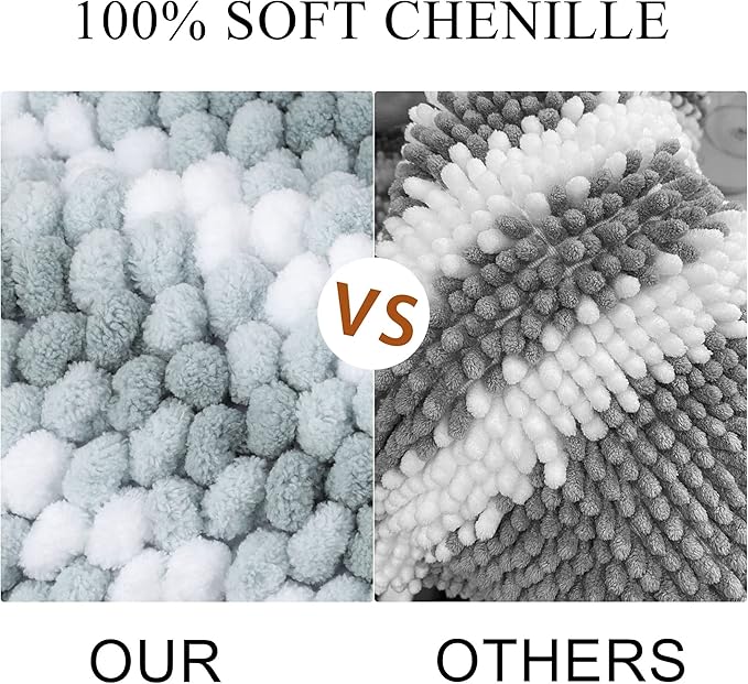 PiccoCasa Chenille Bathroom Rug, Soft Fluffy Absorbent Bath Mat, Medium Pile Striped Carpet Washable Non Slip Bathroom Floor Mats(20"x32",Light Blue & White)
