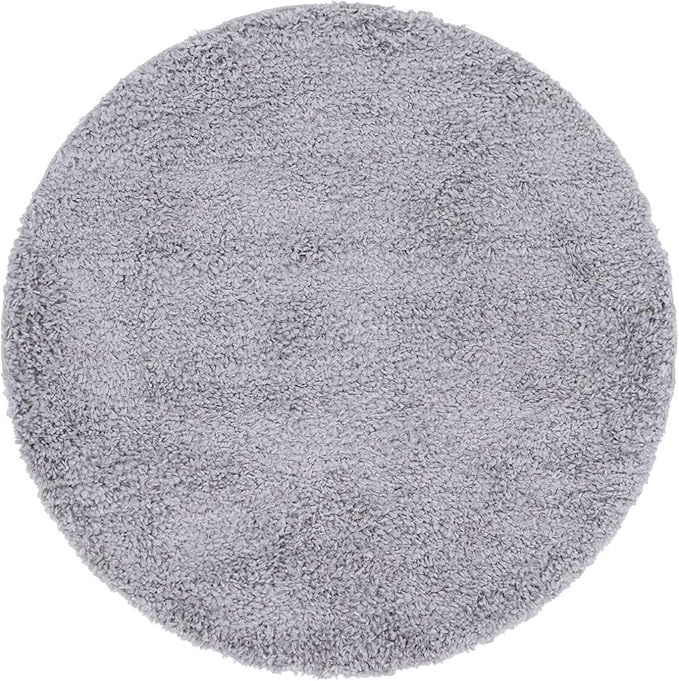 Unique Loom Davos Shag Collection Area Rug - Solid (4' 1" Round, Sterling)