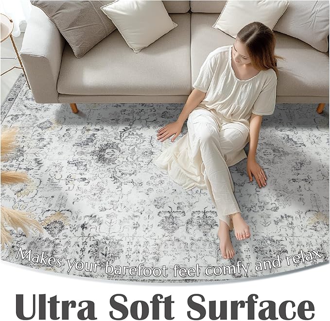jinchan Kalen Runner Rug 3x10 Washable Area Rug Soft Vintage Indoor Floor Cover Thin Retro Distressed Grey Multi Carpet Floral Print Country Non Slip for Bathroom Kitchen Bedroom Living Room