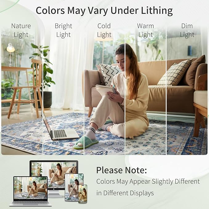 Enkor Area Soft Rugs 2x3 Washable Non Slip Boho Small Floor Entryway Rugs for Living Room Bedroom, Vintage Style Farmhouse Mat for Kitchen Blue & White