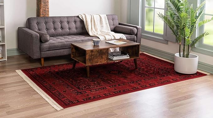 Unique Loom Tekke Collection Area Rug - Sheibani (9' x 12' Rectangle, Red/ Black)