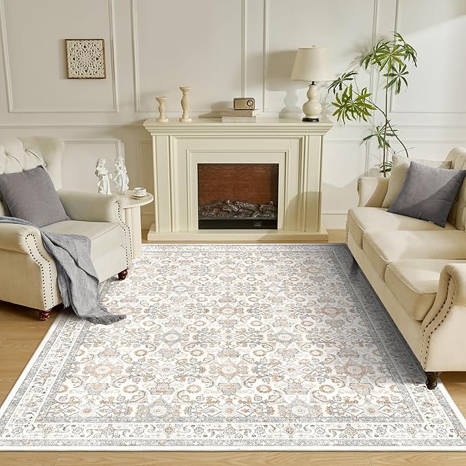 WITSHOCK Living Room Area Rugs 7x9: Soft Non-Slip Backing Washable Rugs Vintage Large Carpet for Bedroom Office Dining Room Kitchen Stain Resistant Home Decor Rug