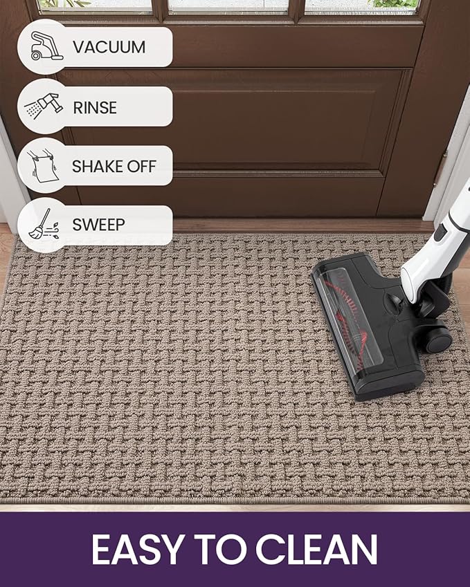 DEXI Front Entryway Door Mat Non Slip 32x48, Washable Entry Way Mats Inside Entrance Low Profile, Welcome Doormat Dirt Trapper for House Floor Home Porter Hall Backdoor Area, Light Taupe