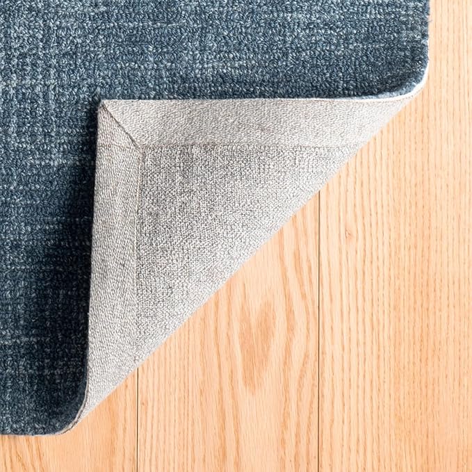 Dash and Albert Crosshatch Denim Hand Micro Hooked Wool Rug, Runner-2.5 X 8 Feet, Blue Solid Pattern - Premium Luxury Hotel Quality Soft Breathable Hypoallergenic Machine Washable Easy Care All