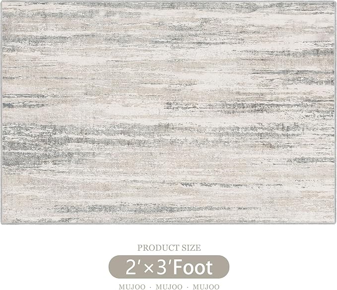 MUJOO Small Rug Washable,2x3 Area Rugs for Entryway Entry Entrance Bedroom Bathroom,Modern Abstract Low Pile Throw Rug,Front Door Mat Non Slip Accent Neutral Carpet Indoor Beige and Grey