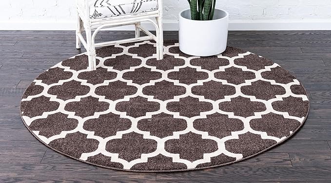 Rugs.com Lattice Collection Rug – 8 Ft Round Chocolate Brown Medium Rug Perfect for Kitchens, Dining Rooms